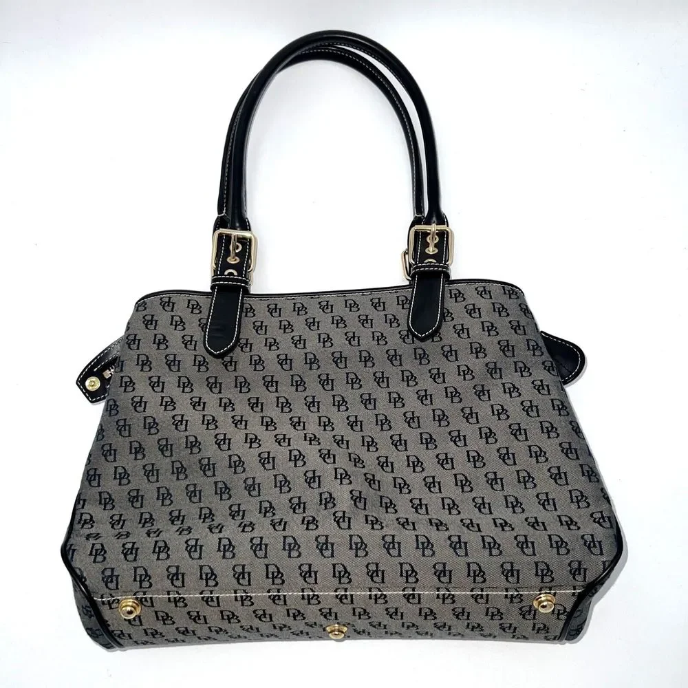 Dooney and Bourke H035C B1 Buckle Satchel Black Trim Grey Purse Canvas Bag EUC - Picture 1 of 14